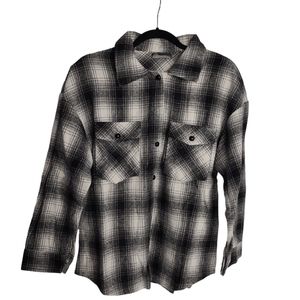 Women Black & White Plaid Button Down Long Sleeve Flannel Shirt Size Small